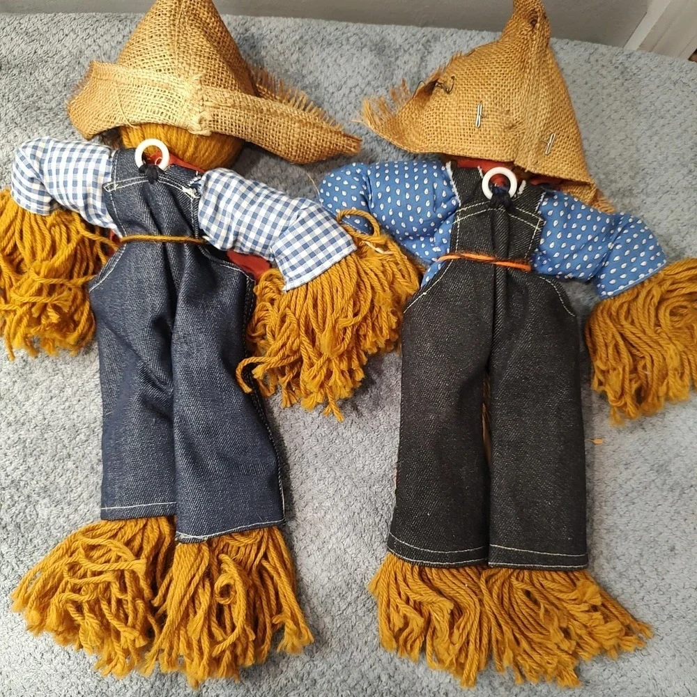 Vtg Scarecrow Doll‎ Handmade in USA Folk Art 1980's Fall Harvest Farmcore Decor
